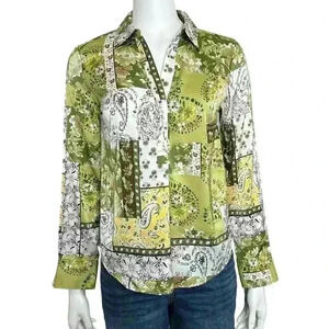 Joie Green Floral Popover Blouse Top Size Extra Small XS